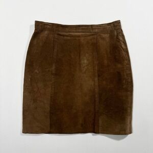 Vintage Suede Leather Mini Pencil Skirt Brown Tan L 13‎ Western Boho Chic Fall